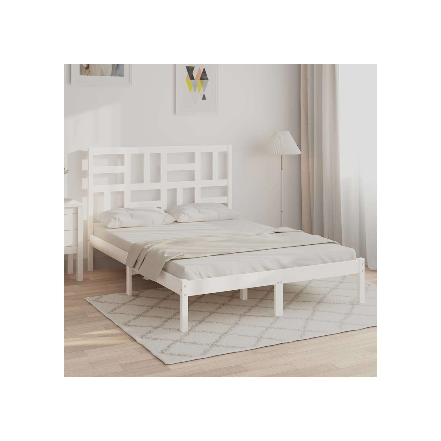 Cadre de lit sans matelas blanc bois massif 160x200 cm