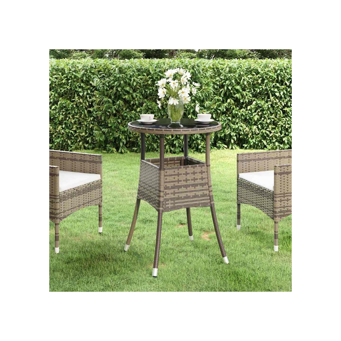Table de jardin Ø60x75 cm Verre trempé/résine tressée Gris