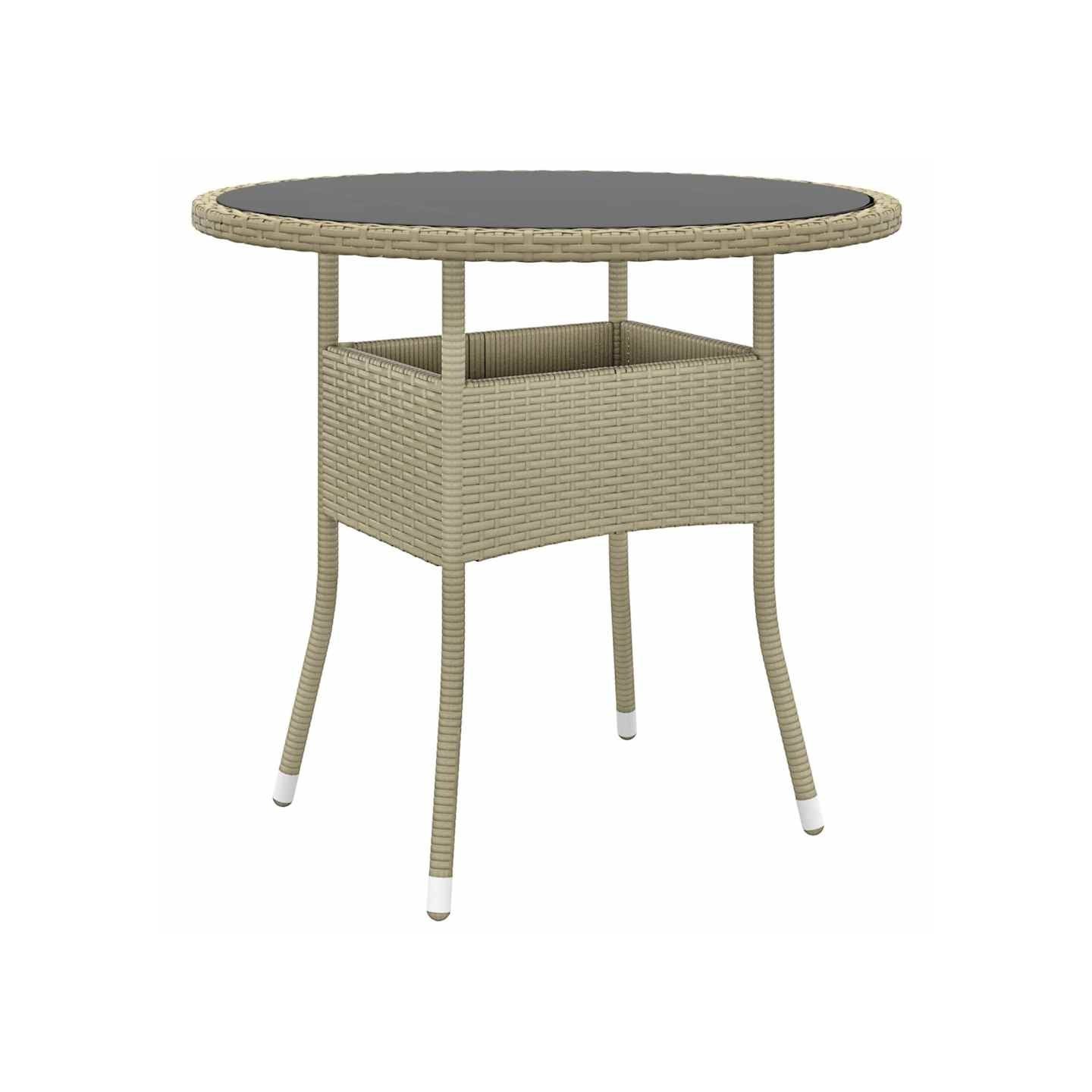 Table de jardin Ø80x75 cm Verre trempé/résine tressée Beige