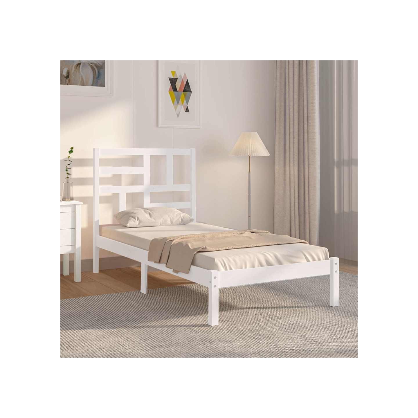 Cadre de lit sans matelas blanc bois massif 100x200 cm