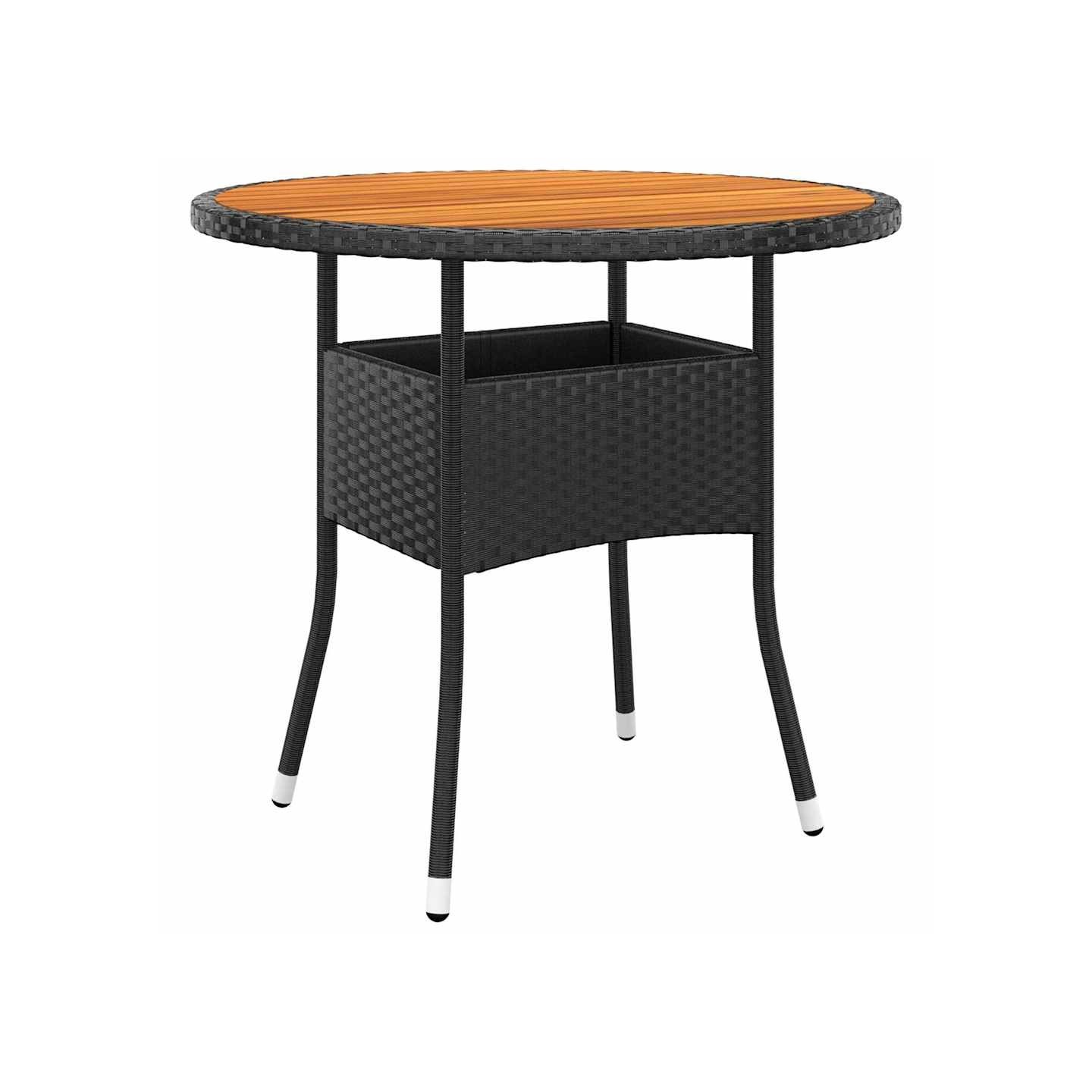 Table de jardin Ø80x75 cm Résine tressée et bois d'acacia Noir