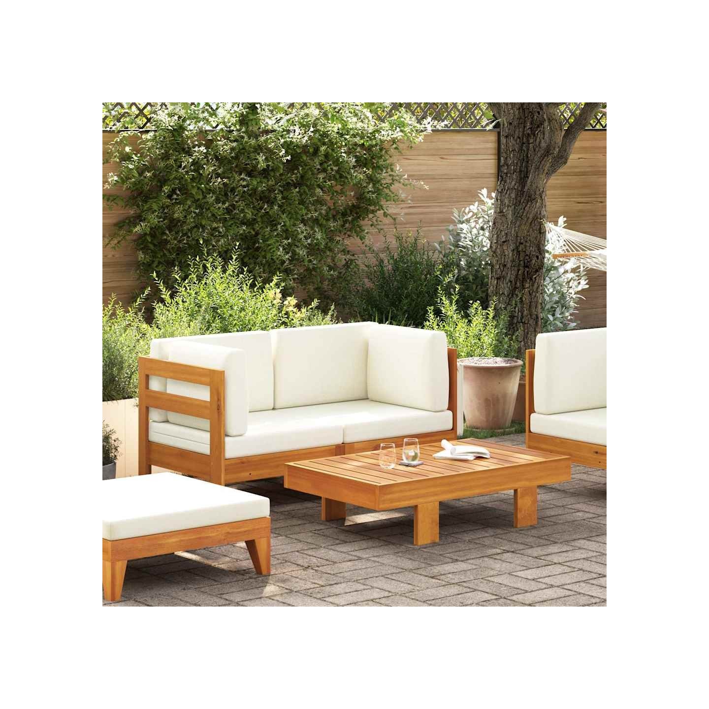 Salon de jardin 2 pcs avec coussins blanc crème Bois d'acacia