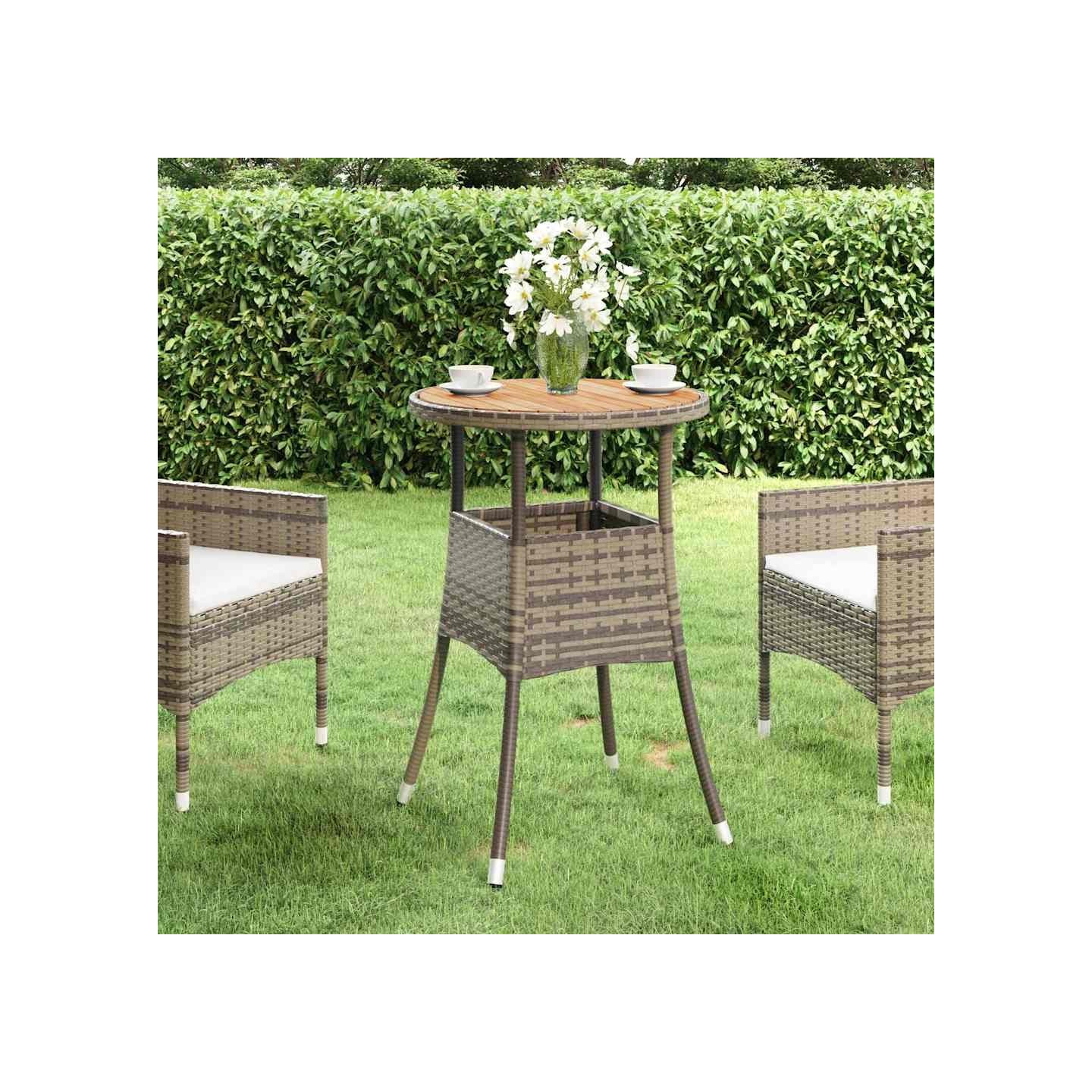 Table de jardin Ø60x75 cm Acacia et résine tressée Gris