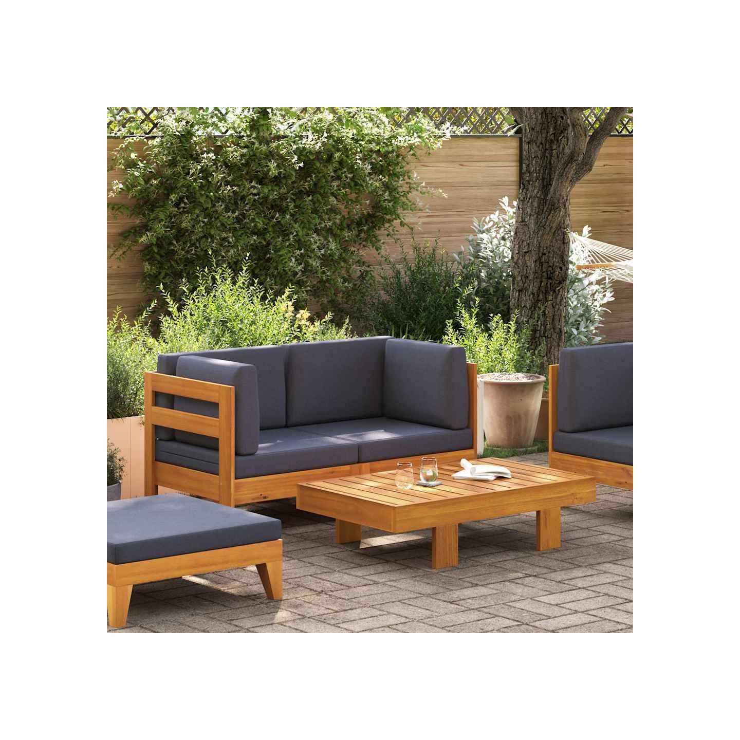 Salon de jardin 2 pcs avec coussins gris foncé Bois d'acacia