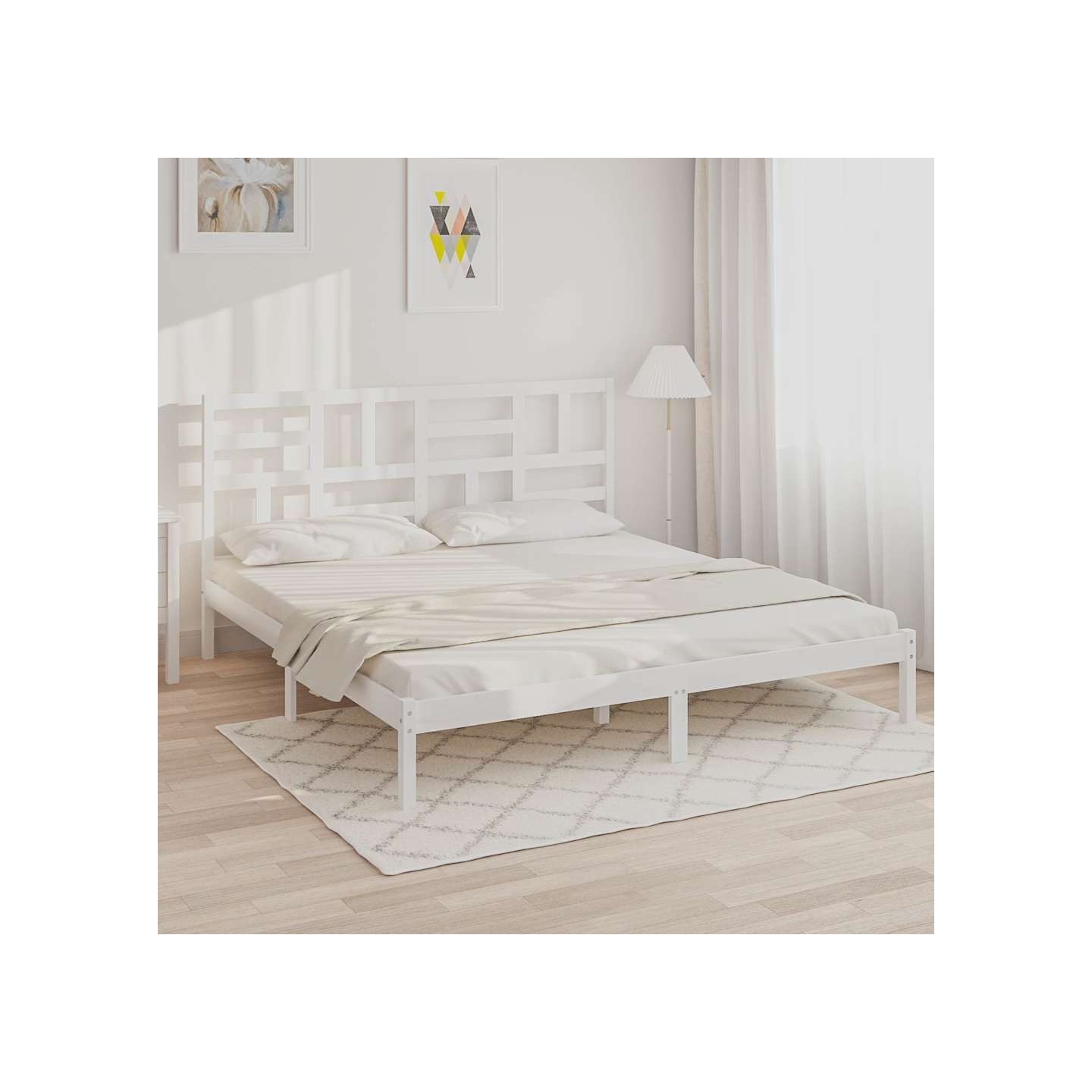 Cadre de lit sans matelas blanc bois massif 200x200 cm