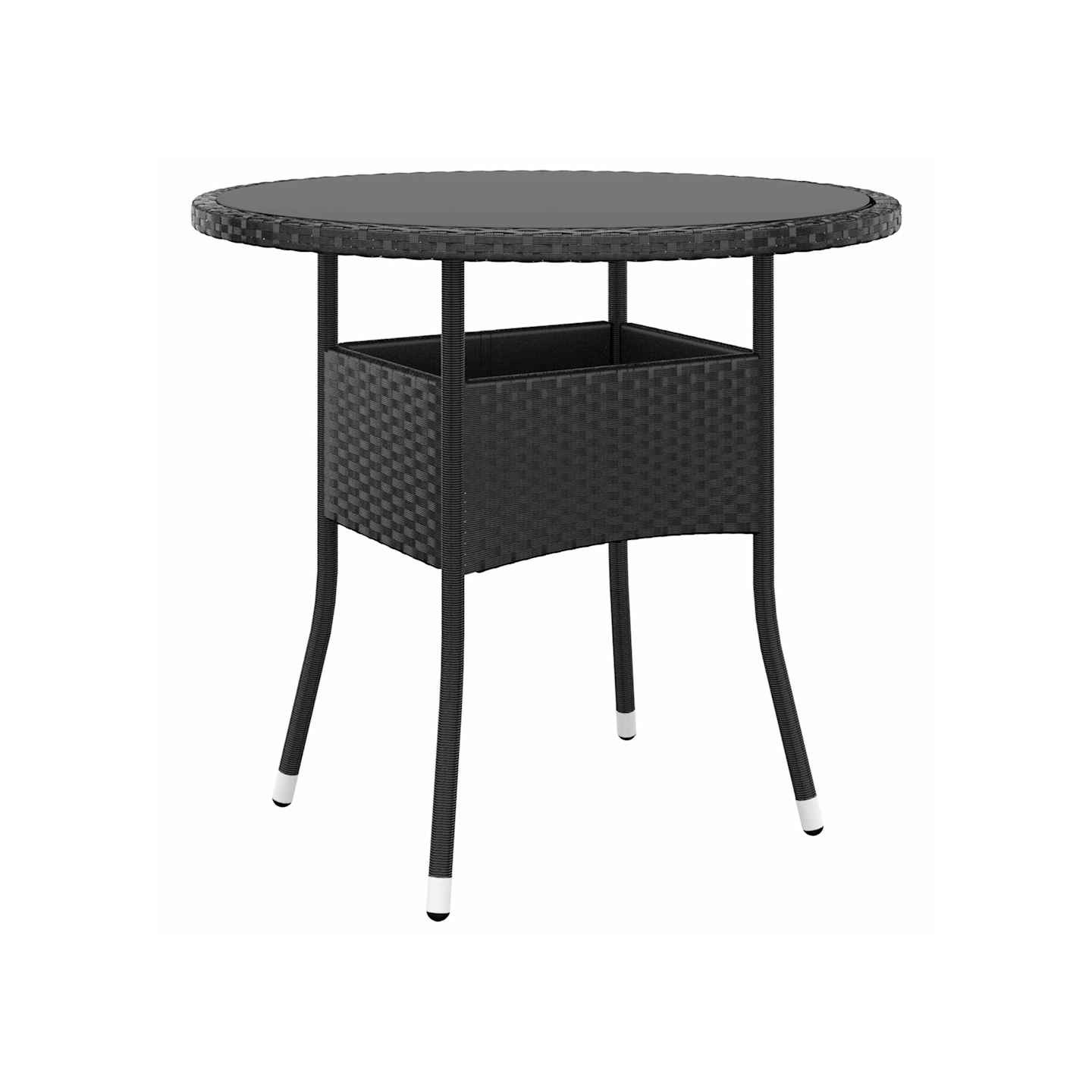 Table de jardin Ø80x75 cm Verre trempé/résine tressée Noir