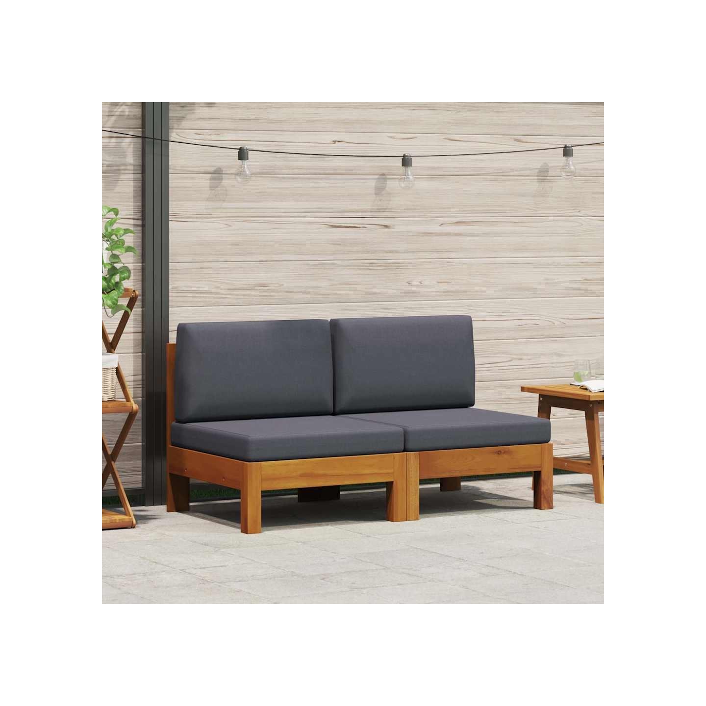 Canapés centraux 2 pcs avec coussins gris foncé Acacia solide