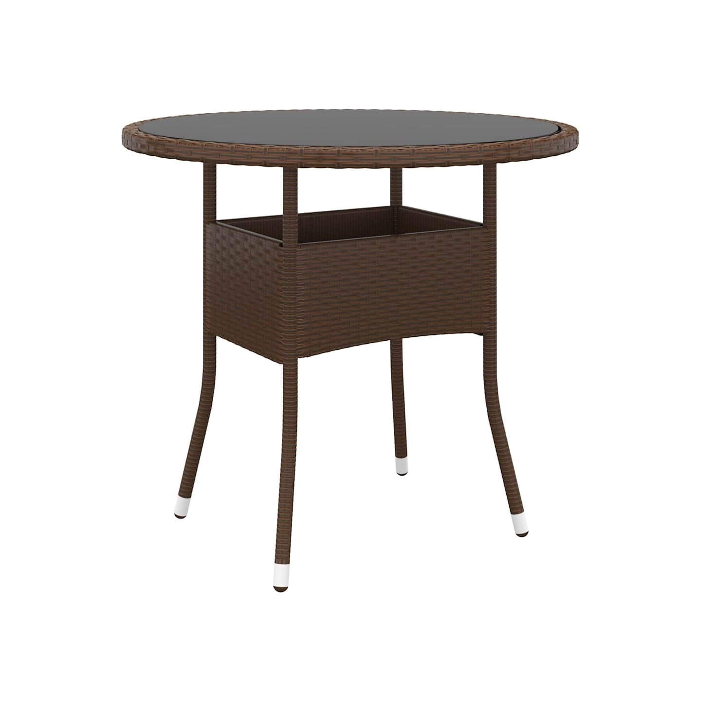 Table de jardin Ø80x75 cm Verre trempé/résine tressée Marron