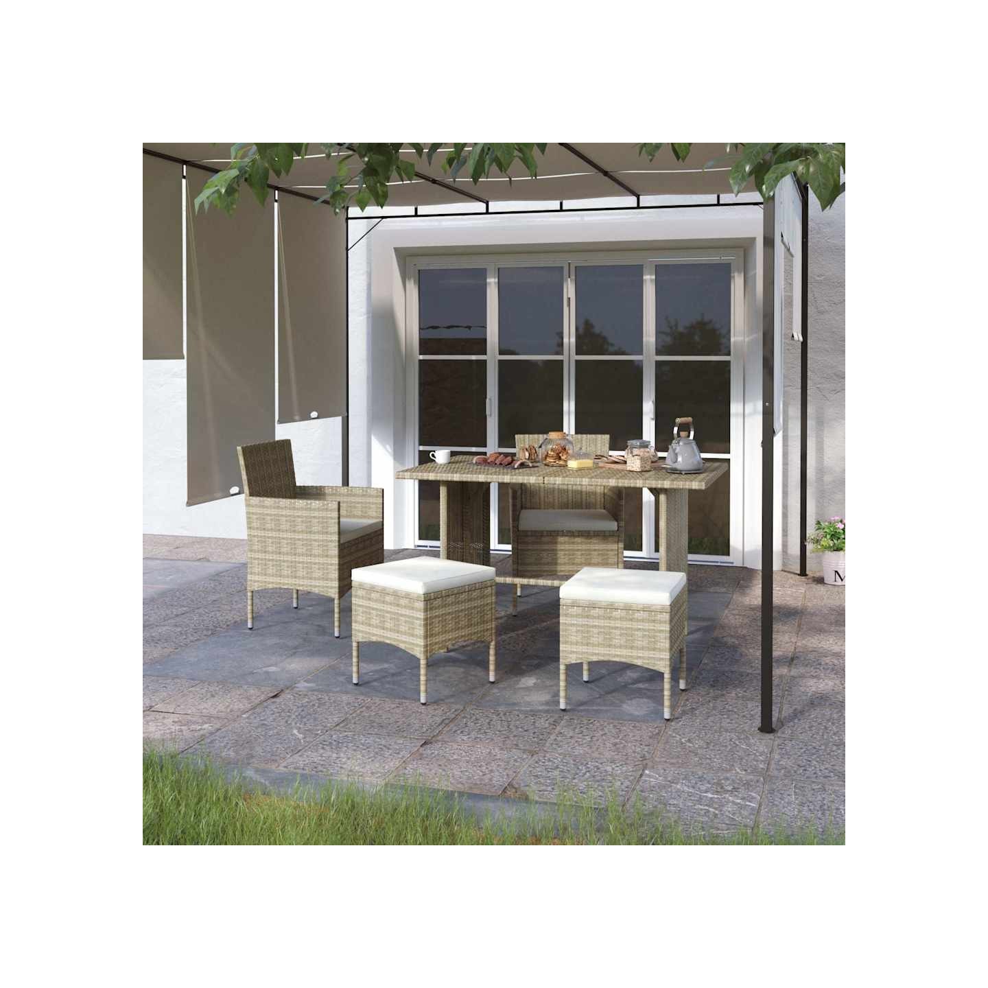 Jeu de chaise et tabouret de jardin 4 pcs Résine tressée Beige