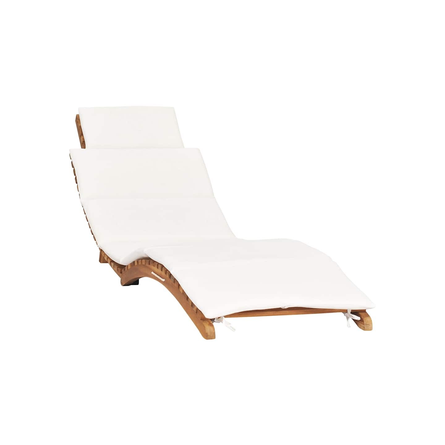 Chaise longue pliable avec coussin blanc crème Bois de teck