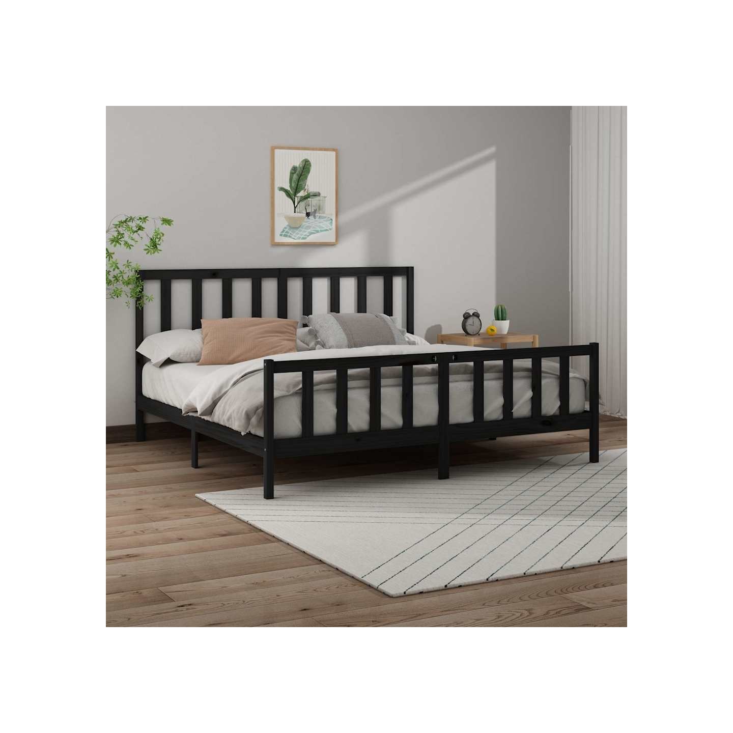 Cadre de lit sans matelas noir 200x200 cm bois massif de pin