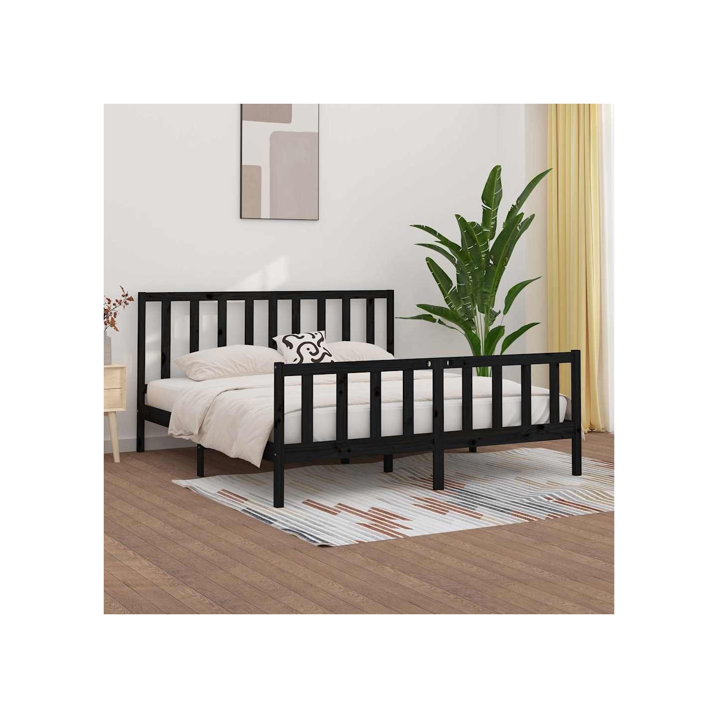 Cadre de lit sans matelas noir 200x200 cm bois massif