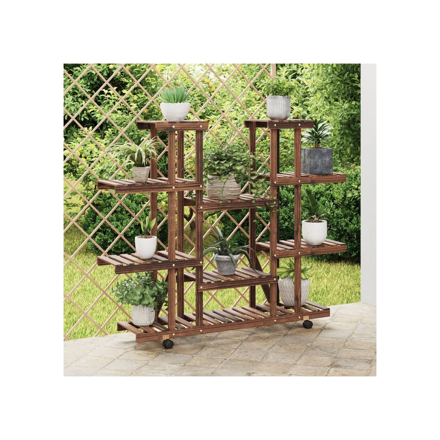 Support à fleurs avec roues 110x25x115 cm bois massif de sapin