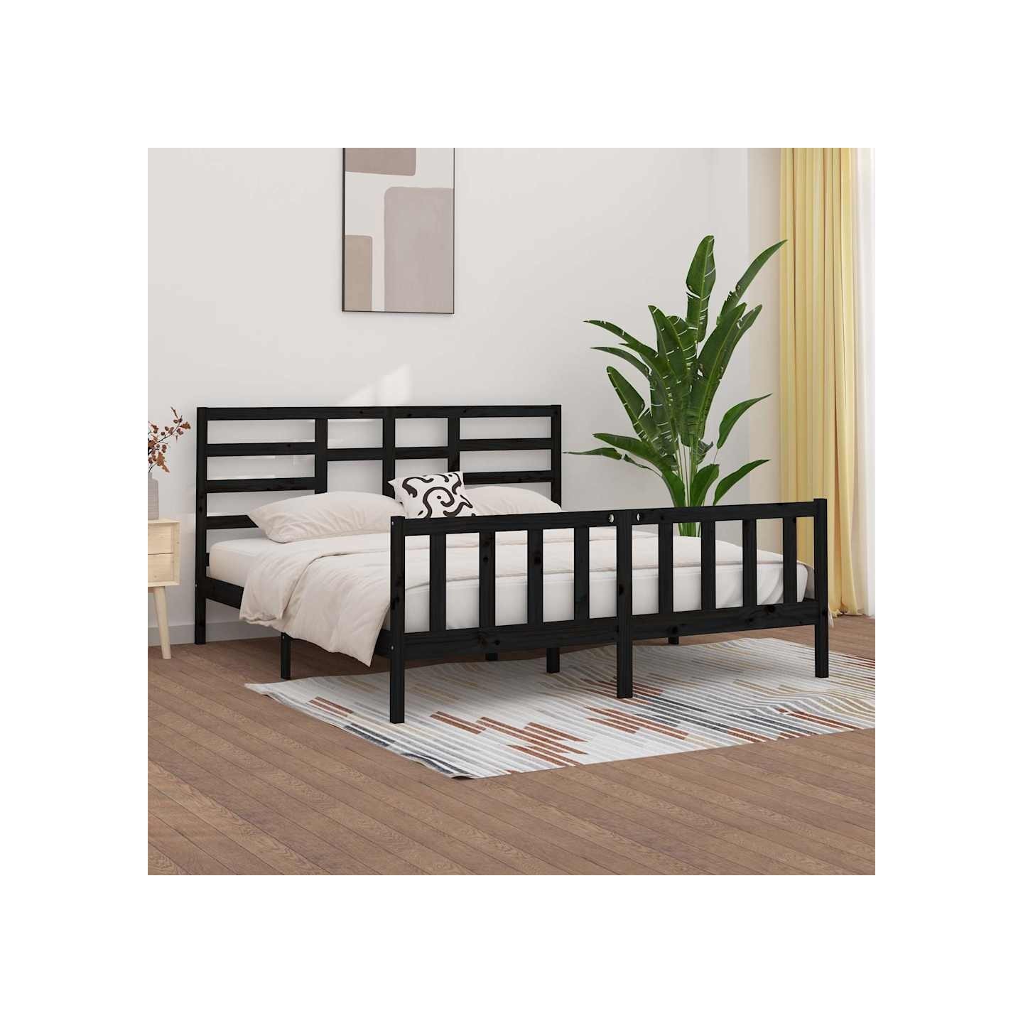 Cadre de lit sans matelas noir 200x200 cm bois massif de pin