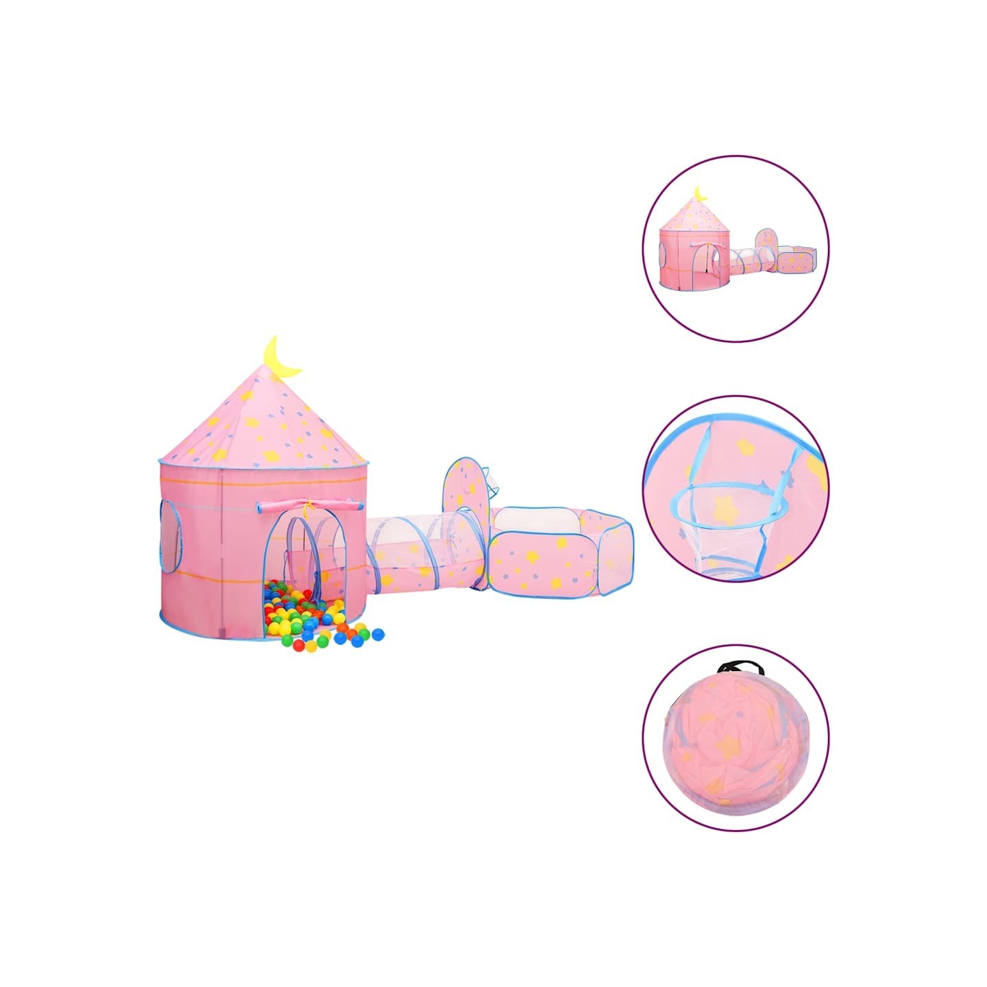Tente de jeu pour enfants avec 250 balles Rose 301x120x128 cm