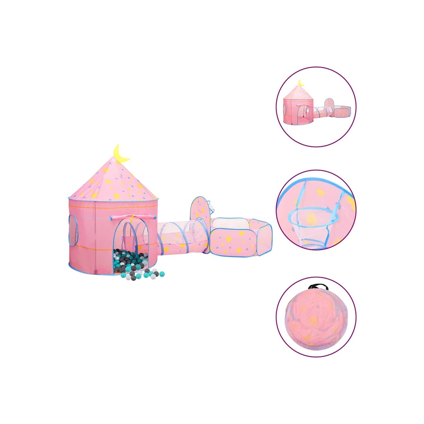 Tente de jeu pour enfants avec 250 balles Rose 301x120x128 cm