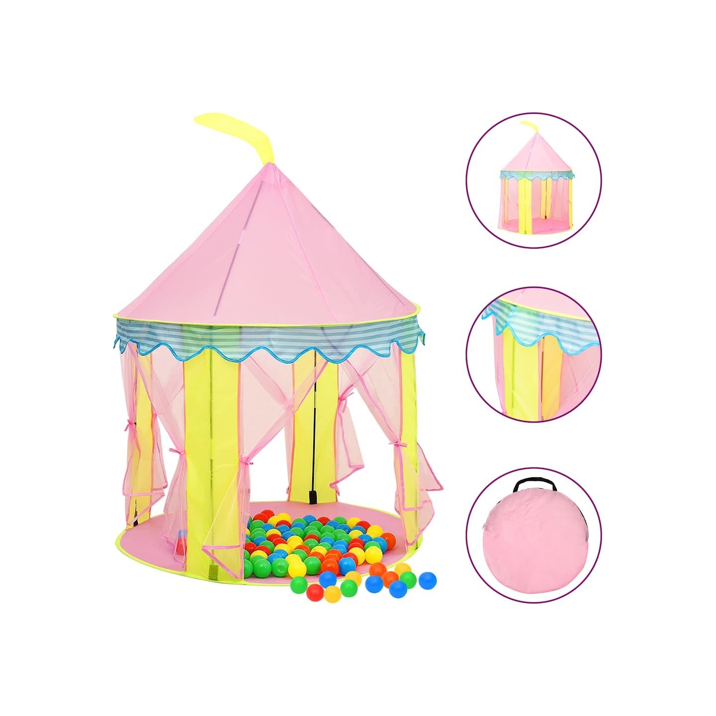 Tente de jeu pour enfants avec 250 balles Rose 100x100x127 cm