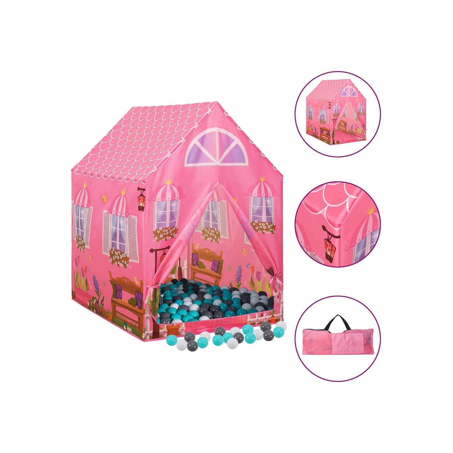 Tente de jeu pour enfants avec 250 balles Rose 69x94x104 cm