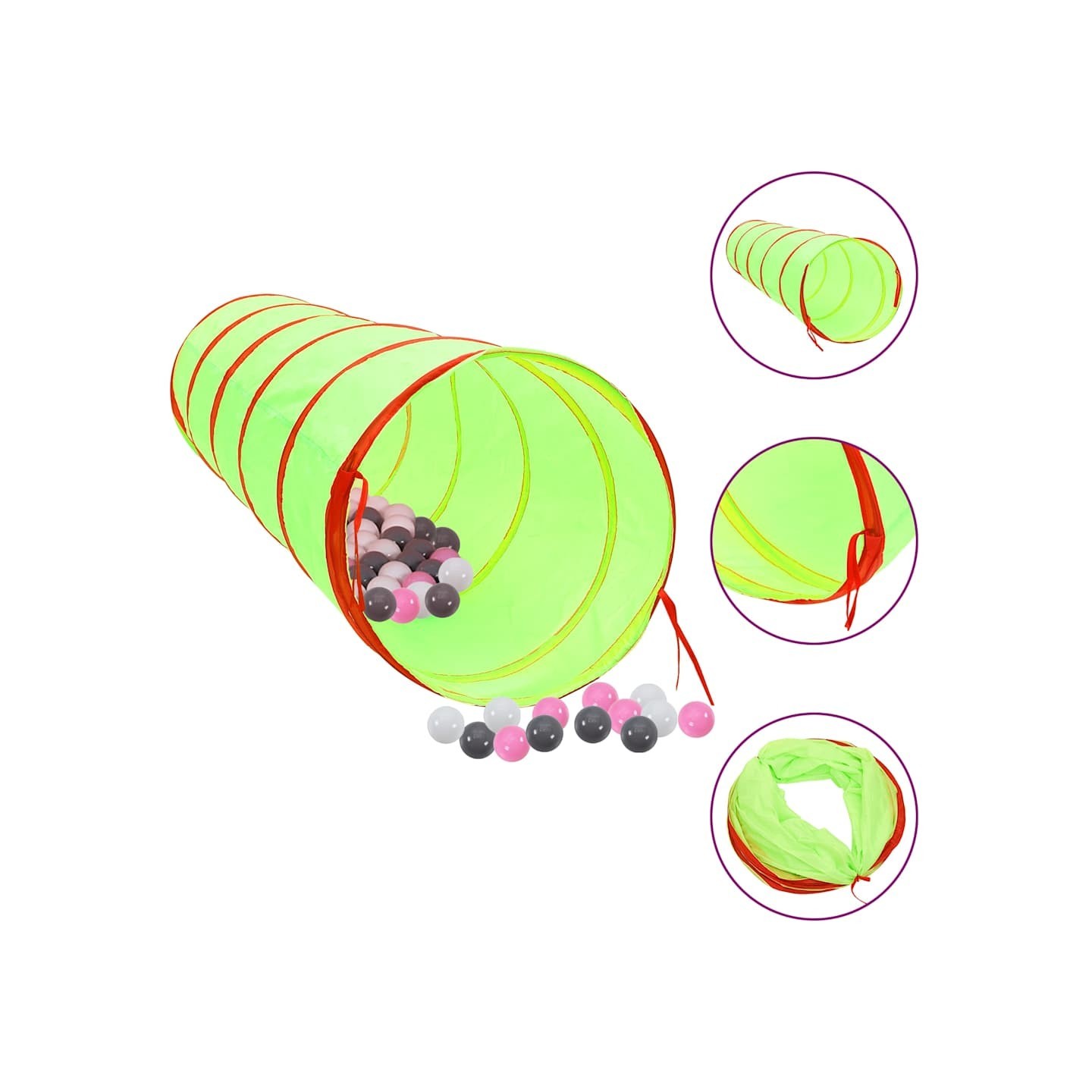 Tunnel de jeu pour enfants avec 250 balles Vert 175cm Polyester