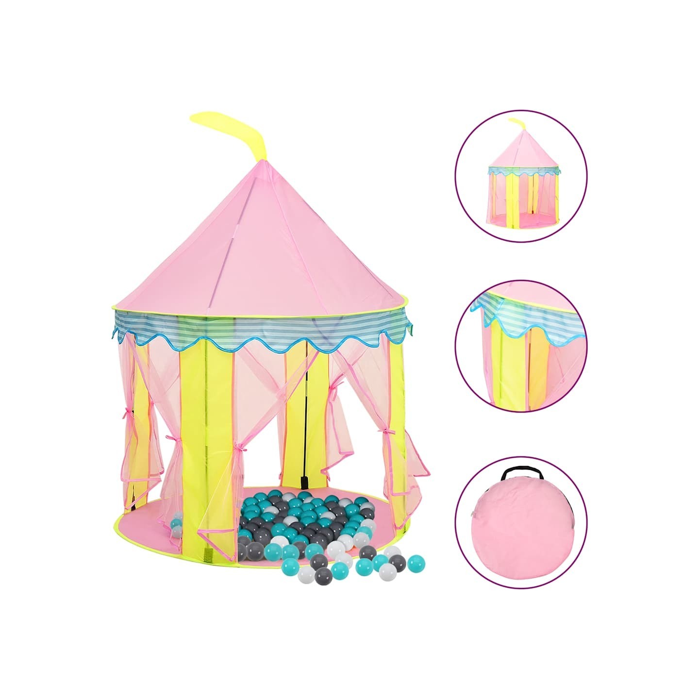Tente de jeu pour enfants avec 250 balles Rose 100x100x127 cm