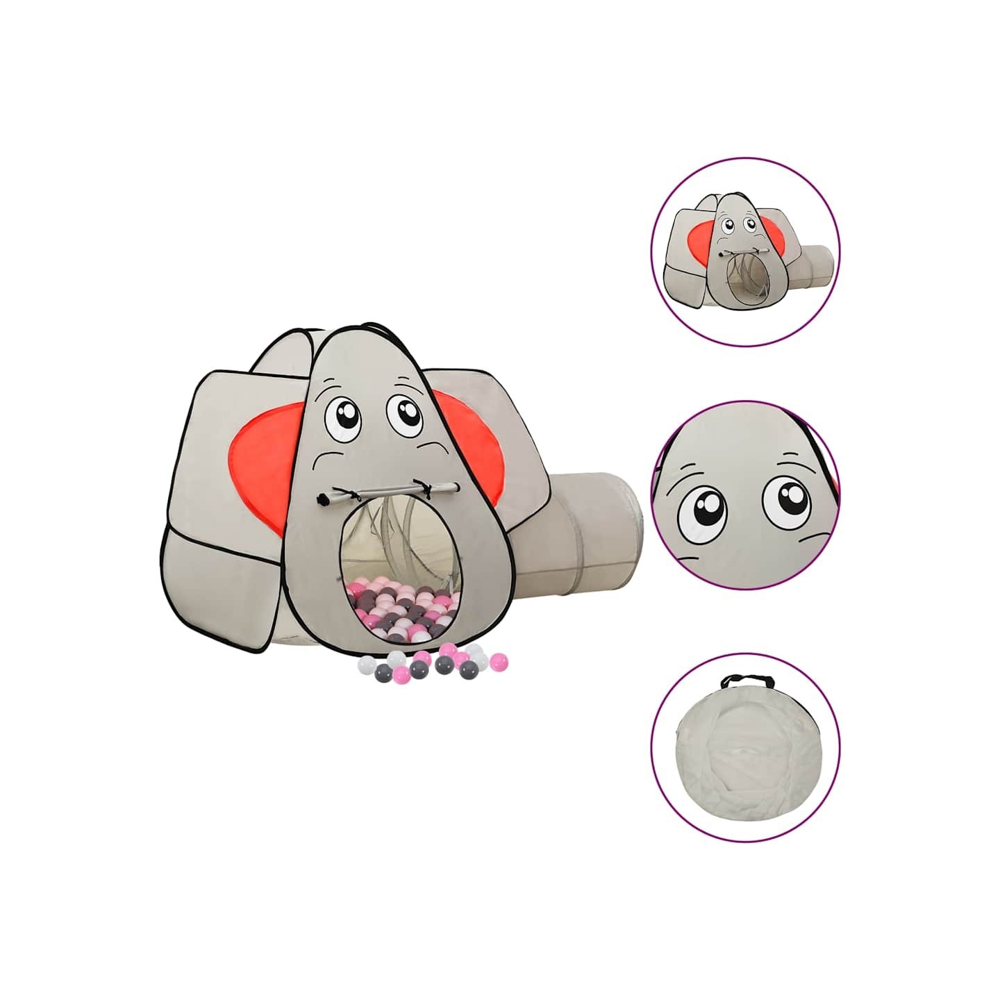 Tente de jeu pour enfants 250 balles Éléphant Gris 174x86x101cm