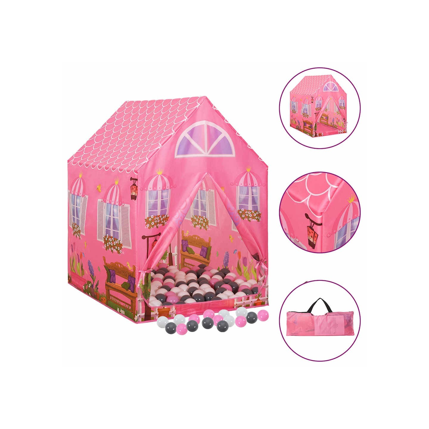 Tente de jeu pour enfants avec 250 balles Rose 69x94x104 cm