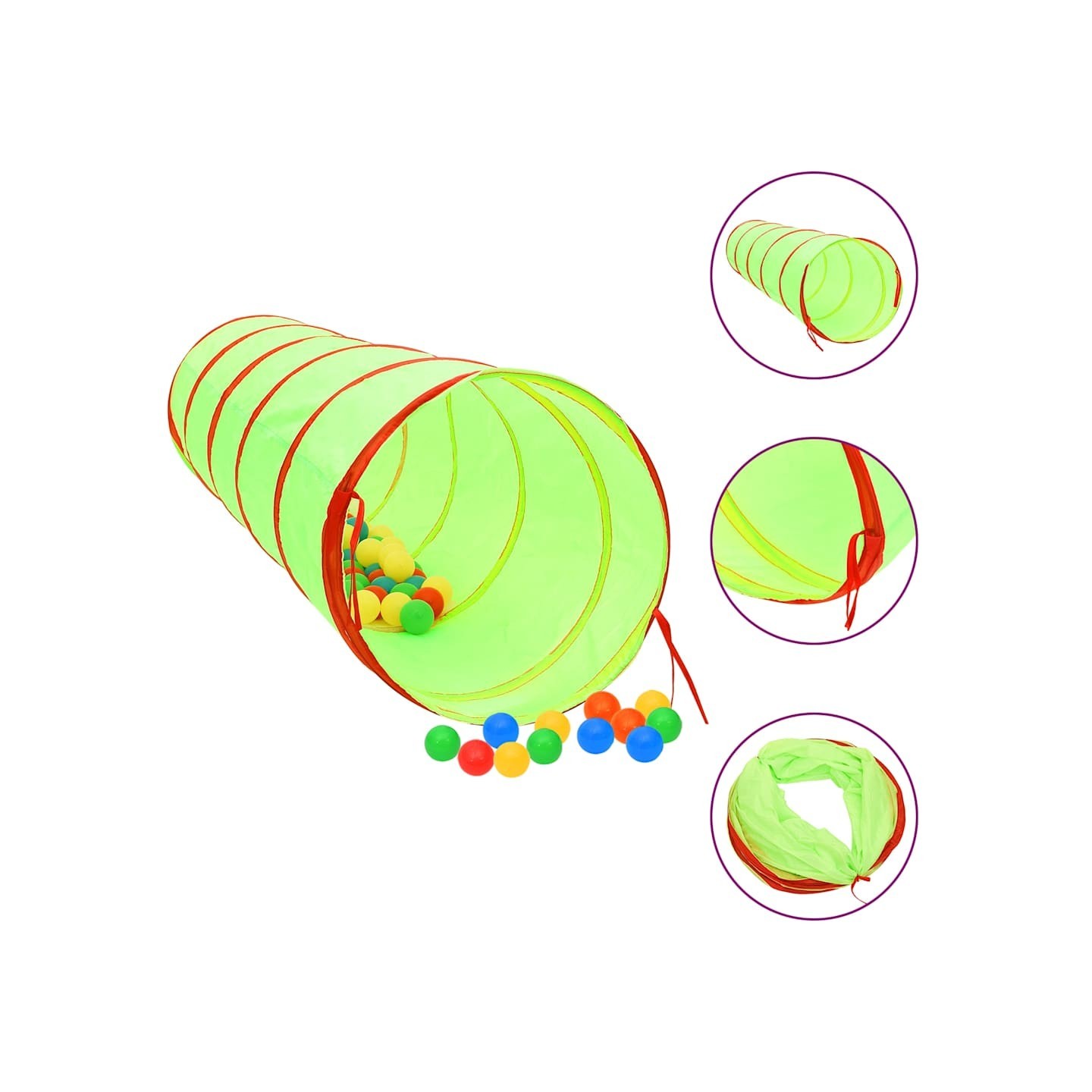 Tunnel de jeu pour enfants avec 250 balles Vert 175cm Polyester