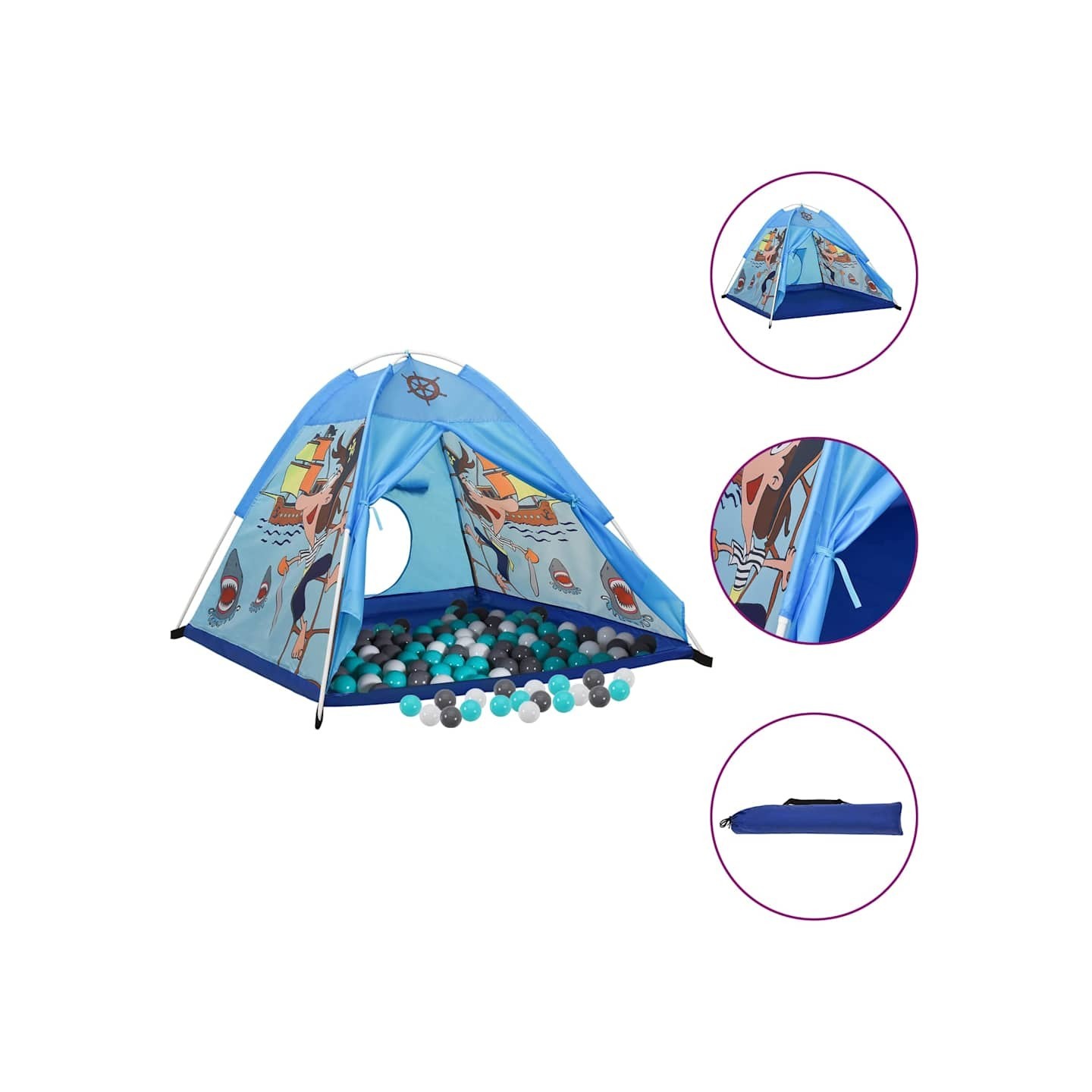 Tente de jeu pour enfants avec 250 balles Bleu 120x120x90 cm