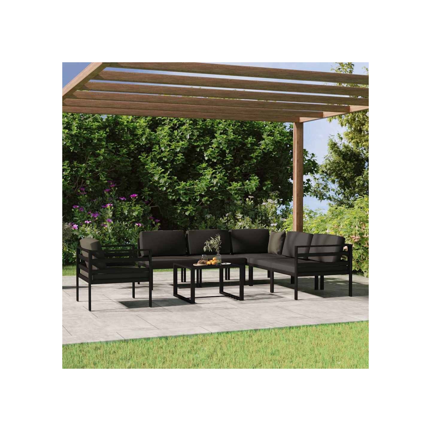 Salon de jardin 7 pcs avec coussins Aluminium Anthracite