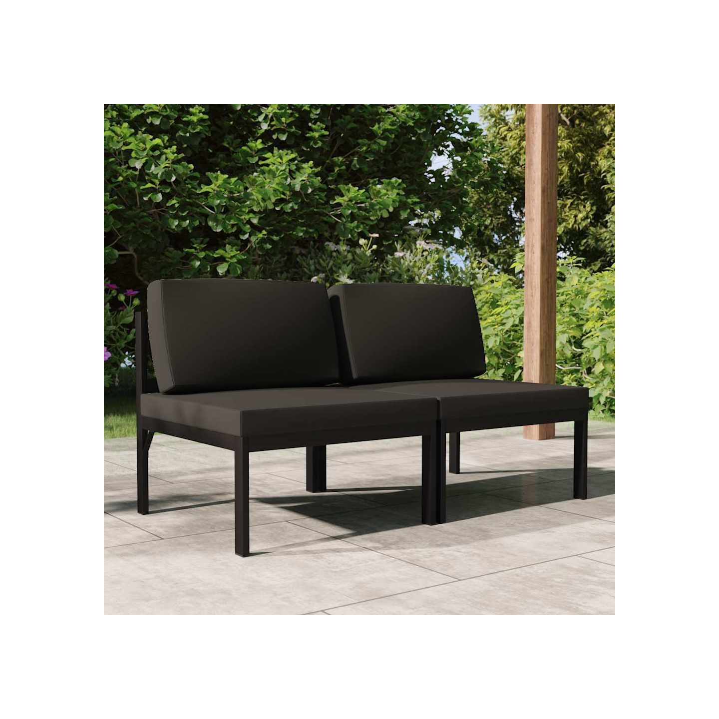 Canapé de jardin 2 places avec coussins Aluminium Anthracite