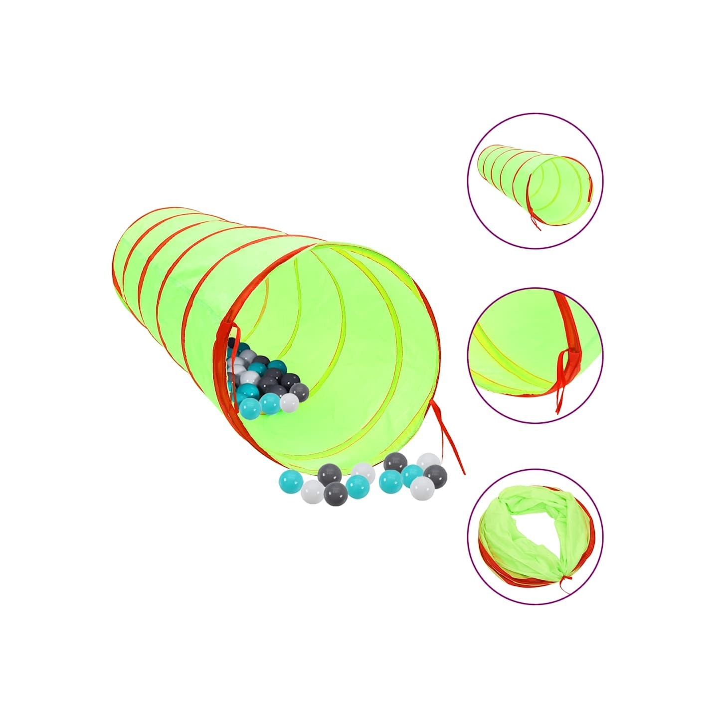 Tunnel de jeu pour enfants avec 250 balles Vert 175cm Polyester