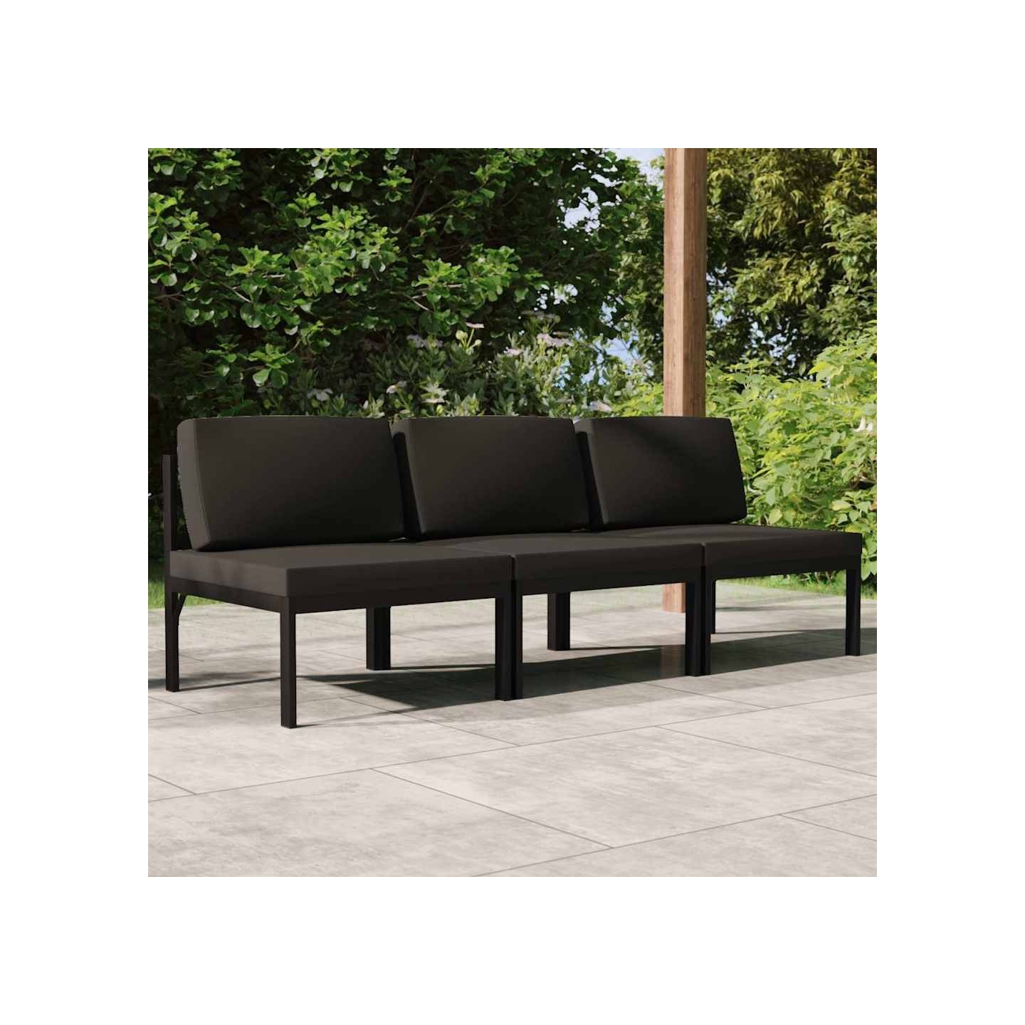 Canapé de jardin 3 places avec coussins Aluminium Anthracite