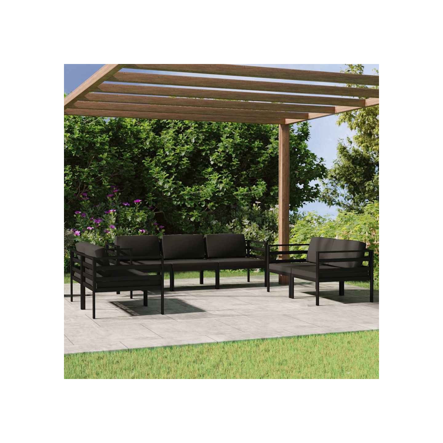 Salon de jardin 7 pcs avec coussins Aluminium Anthracite