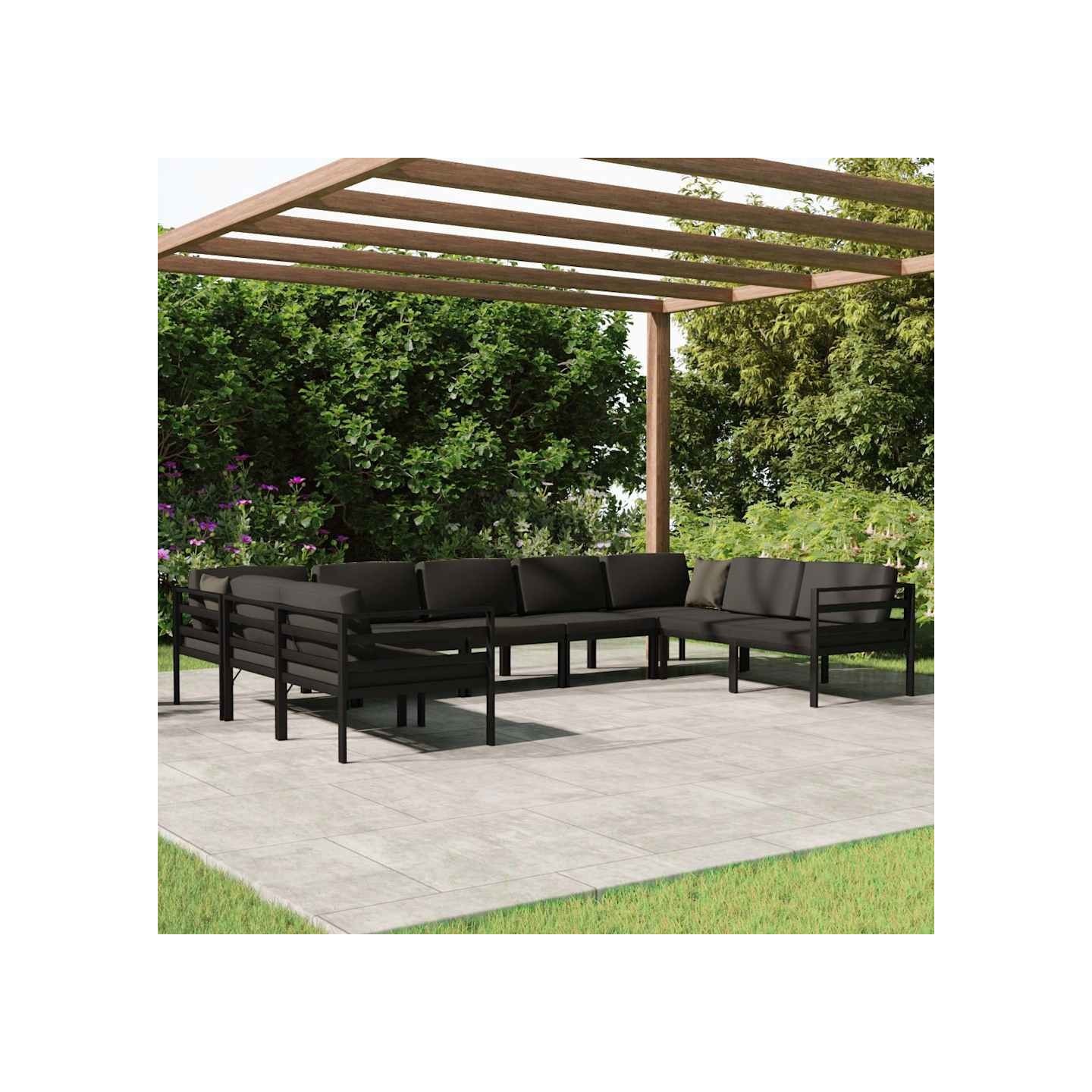 Salon de jardin 9 pcs avec coussins Aluminium Anthracite