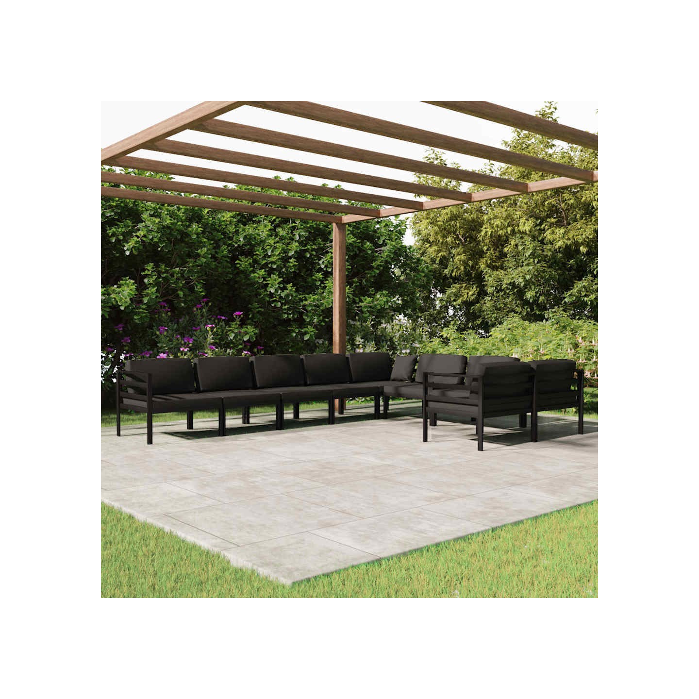 Salon de jardin 9 pcs avec coussins Aluminium Anthracite