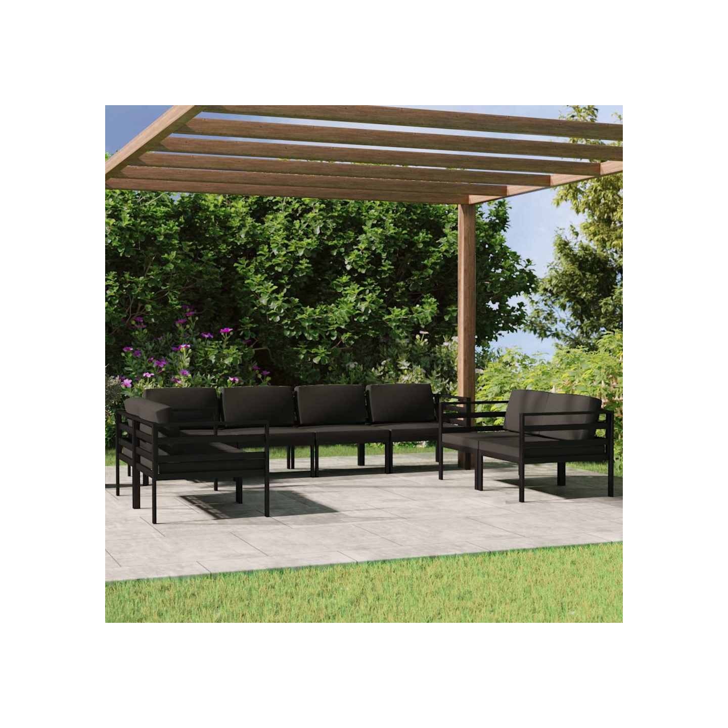Salon de jardin 8 pcs avec coussins Aluminium Anthracite