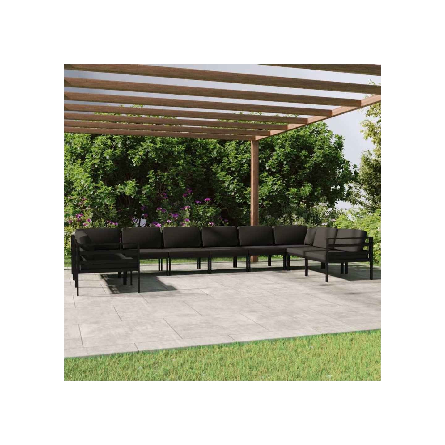 Salon de jardin 10 pcs avec coussins Aluminium Anthracite