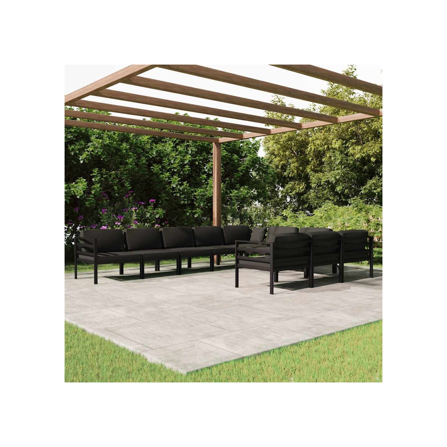 Salon de jardin 10 pcs avec coussins Aluminium Anthracite