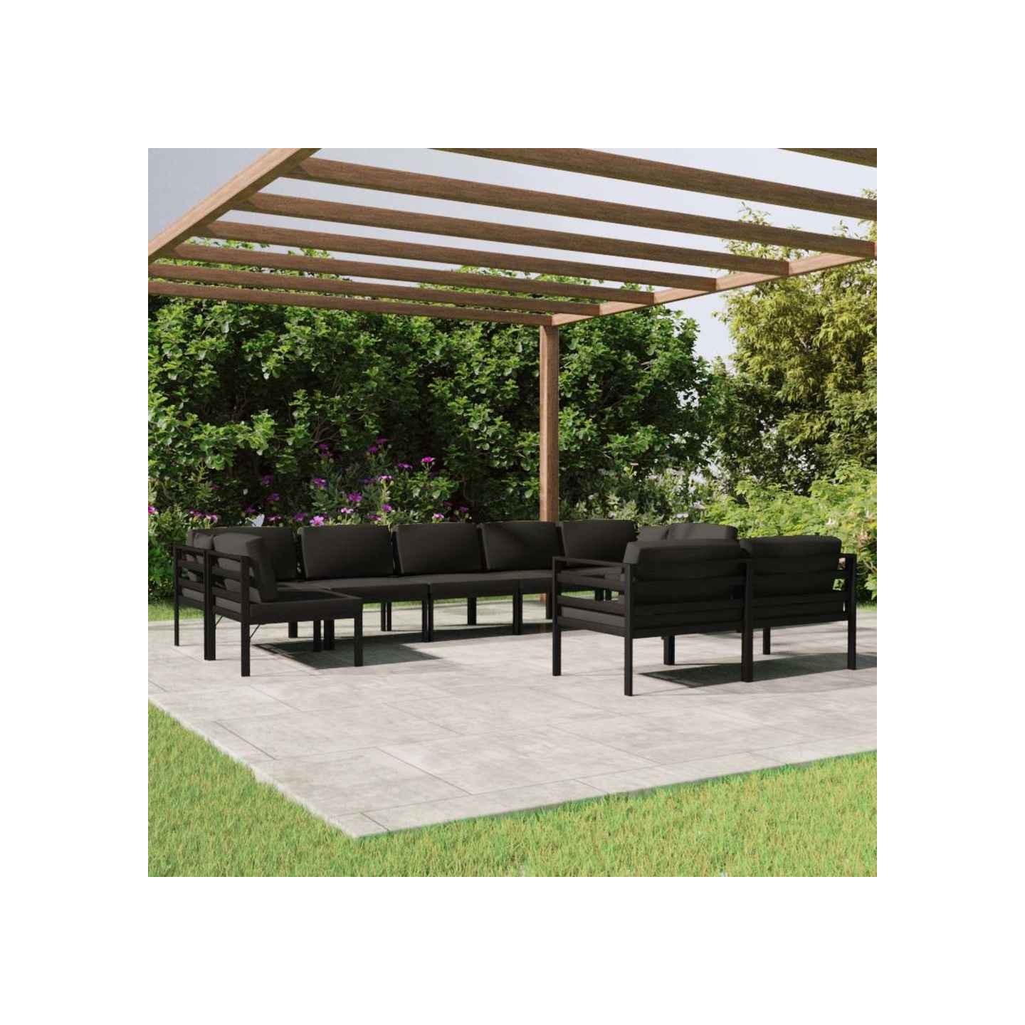 Salon de jardin 9 pcs avec coussins Aluminium Anthracite