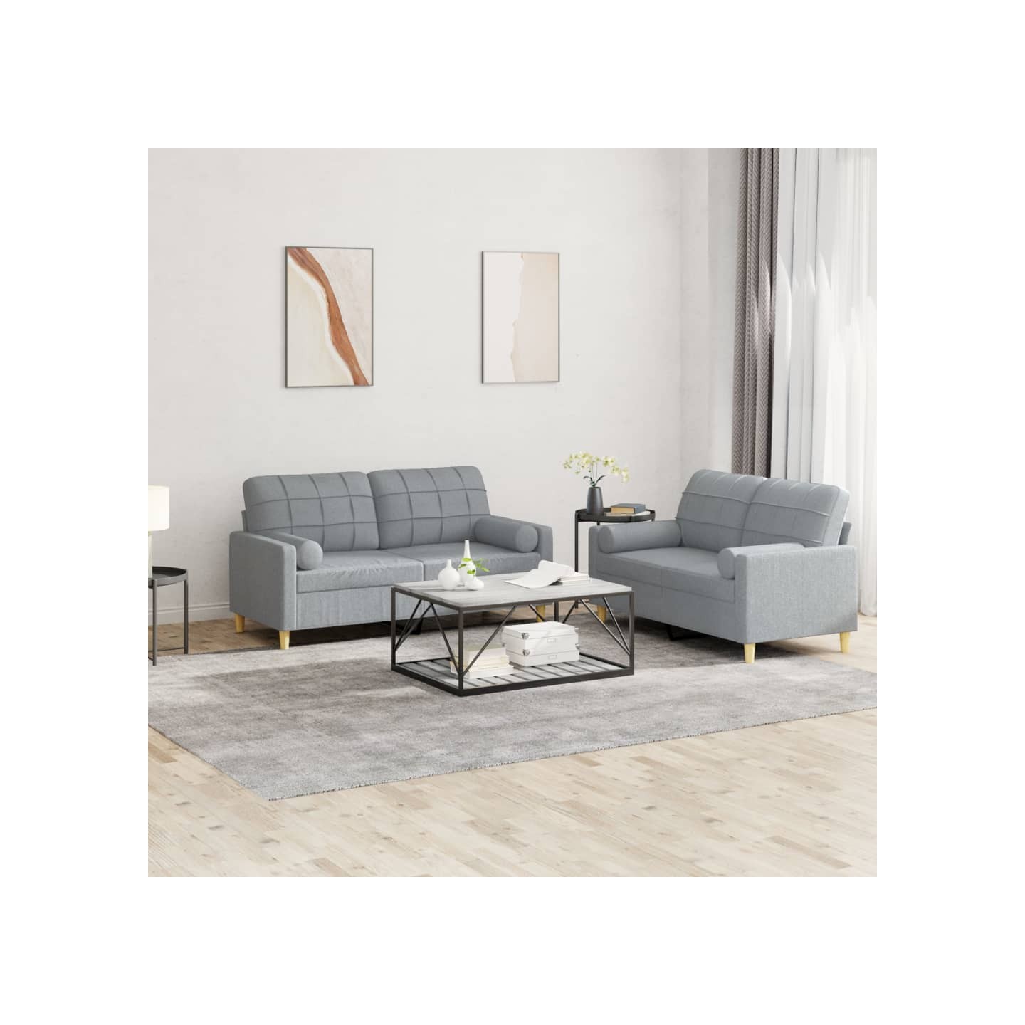 Ensemble de canapés 2 pcs coussins gris clair tissu