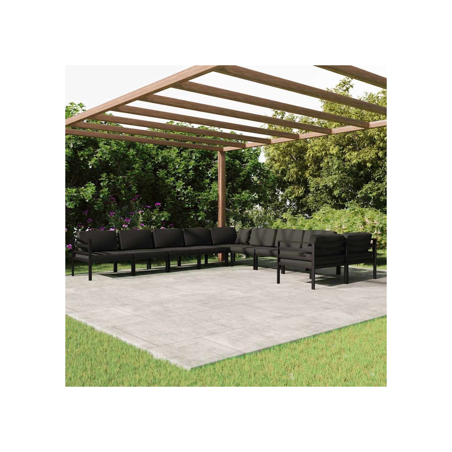 Salon de jardin 10 pcs avec coussins Aluminium Anthracite