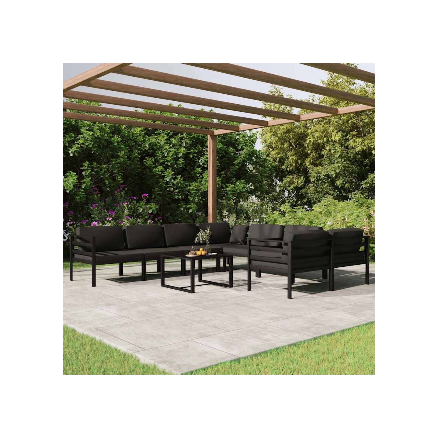 Salon de jardin 9 pcs avec coussins Aluminium Anthracite