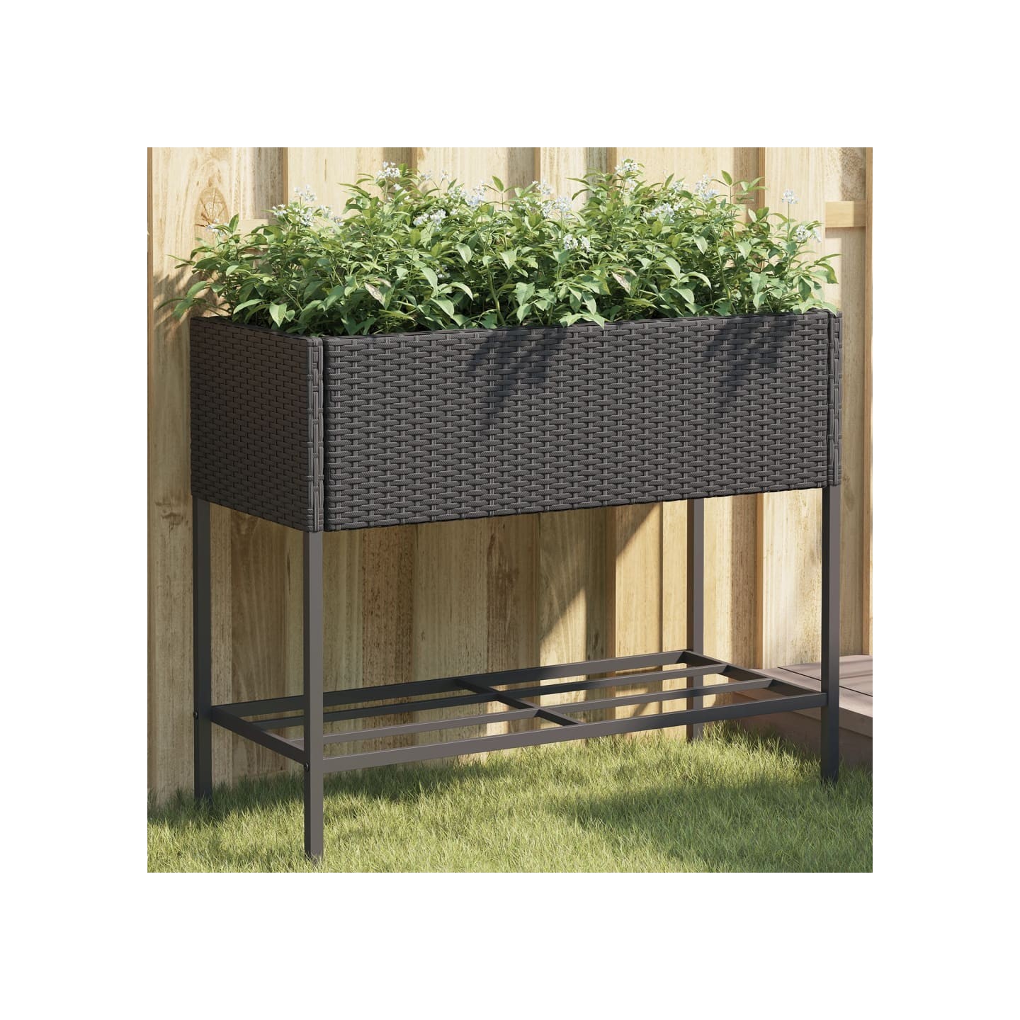 Jardinière avec étagère noir résine tressée