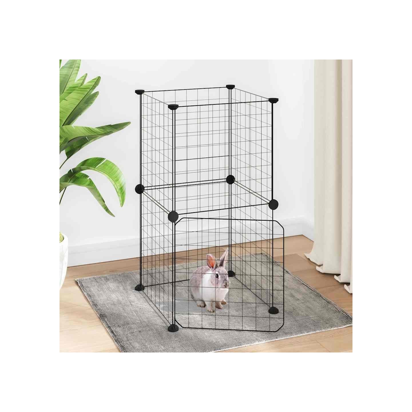 Cage animaux de compagnie à 8 panneaux et porte Noir 35x35x70 cm