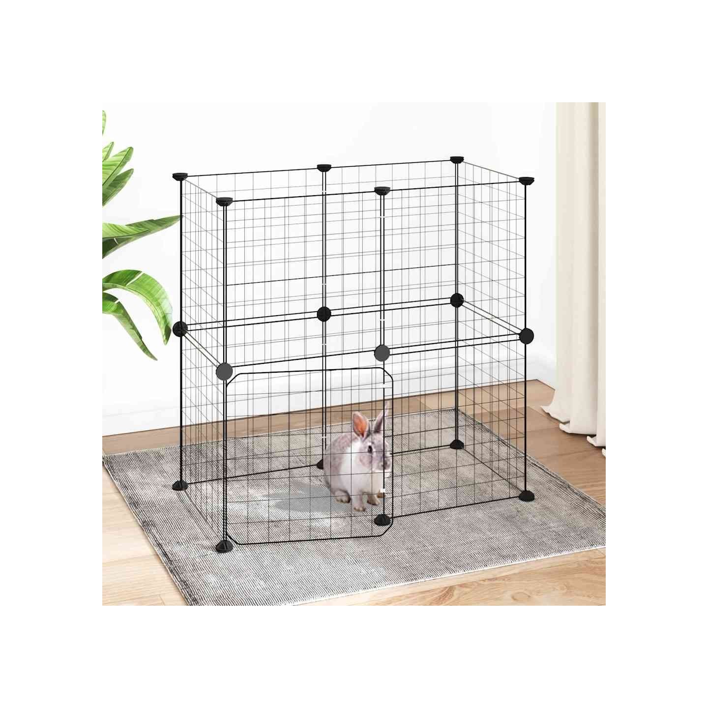 Cage animaux de compagnie à 12 panneaux et porte Noir 70x35x70 cm