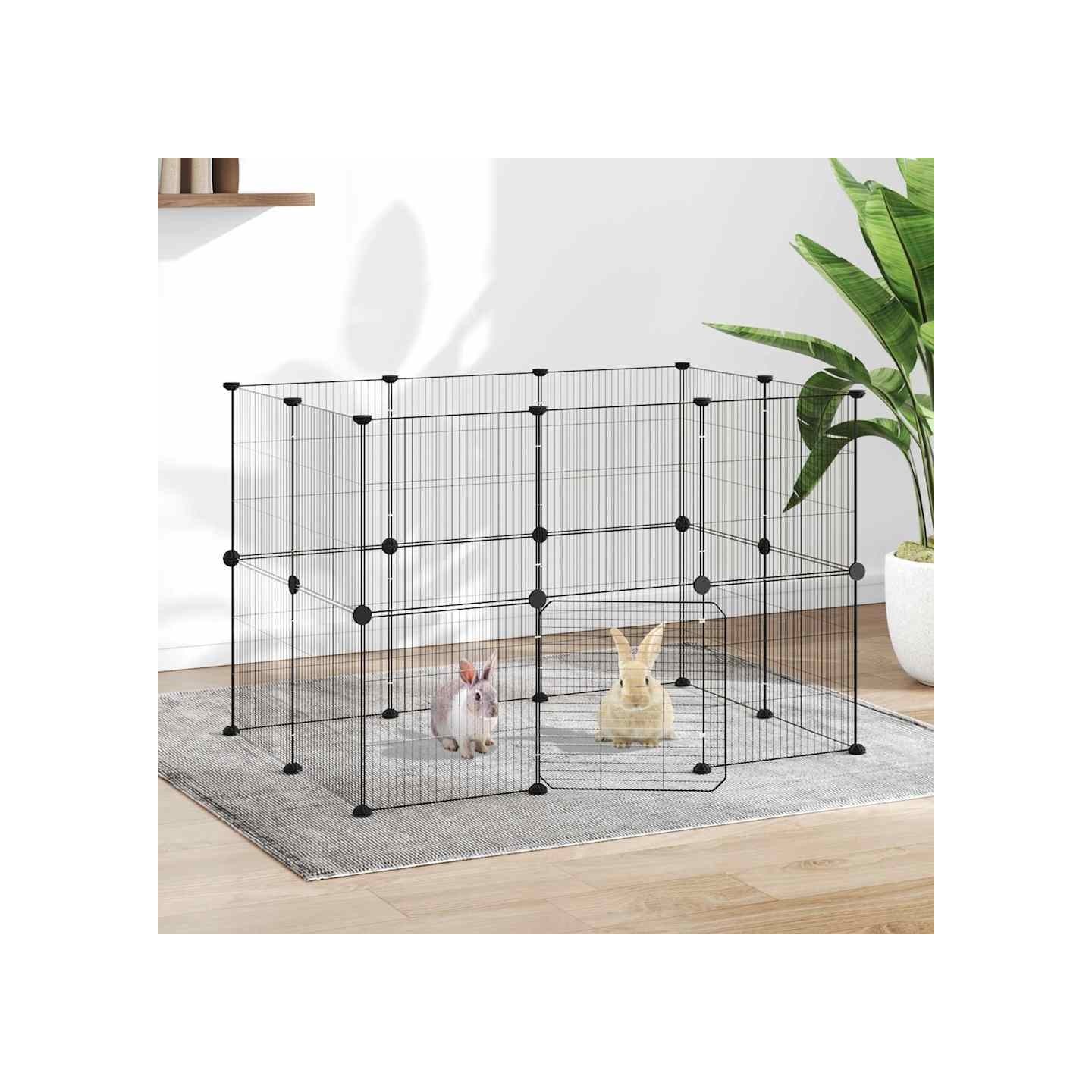Cage animaux de compagnie à 20 panneaux et porte Noir 105x70x70 cm