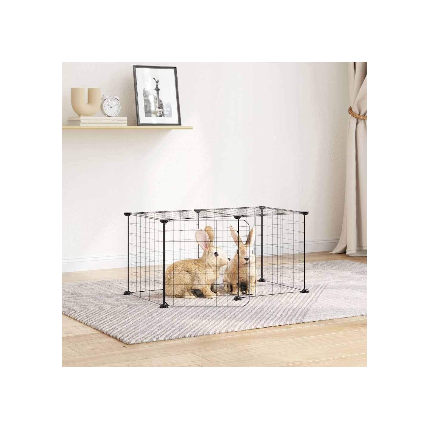 Cage animaux de compagnie à 8 panneaux et porte Noir 70x35x35 cm