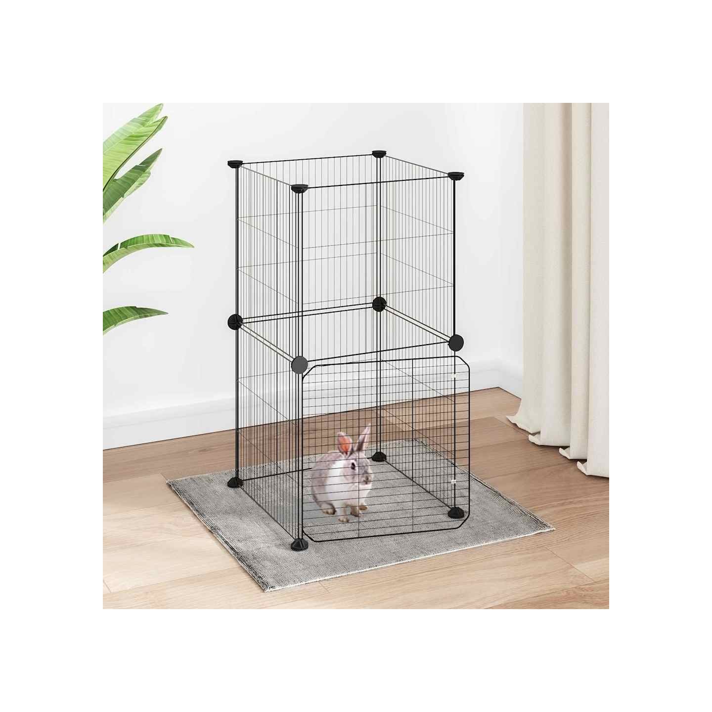 Cage animaux de compagnie à 8 panneaux et porte Noir 35x35x70 cm