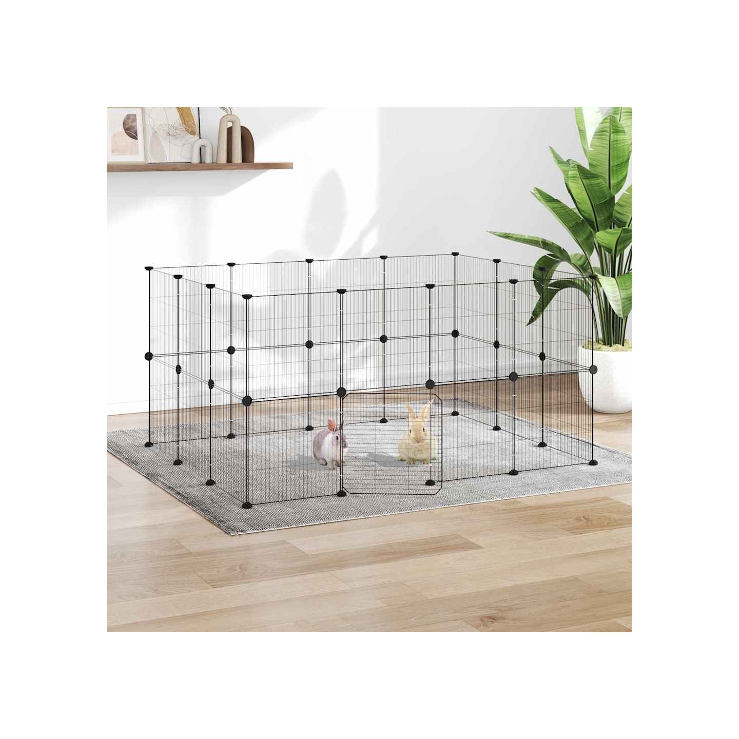 Cage animaux de compagnie à 28 panneaux et porte Noir 140x105x70 cm