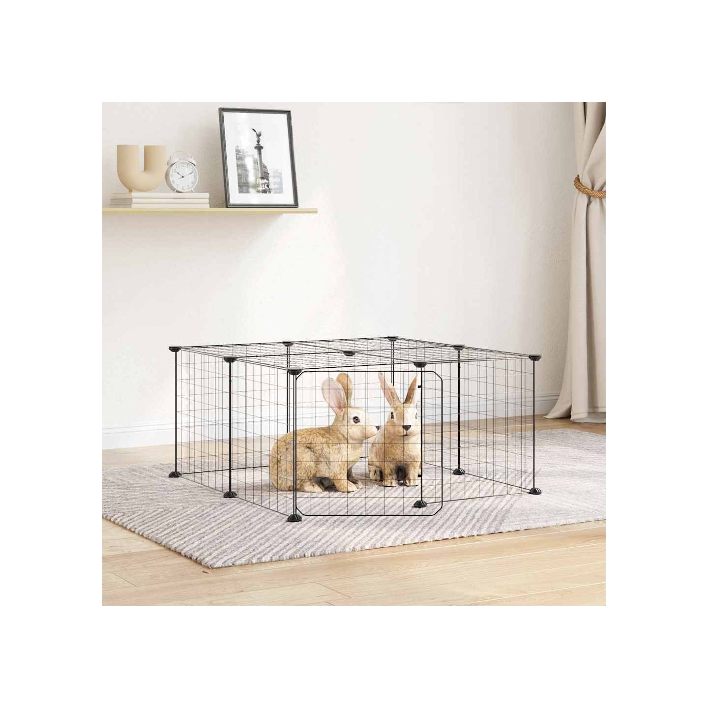Cage animaux de compagnie à 12 panneaux et porte Noir 70x70x35 cm